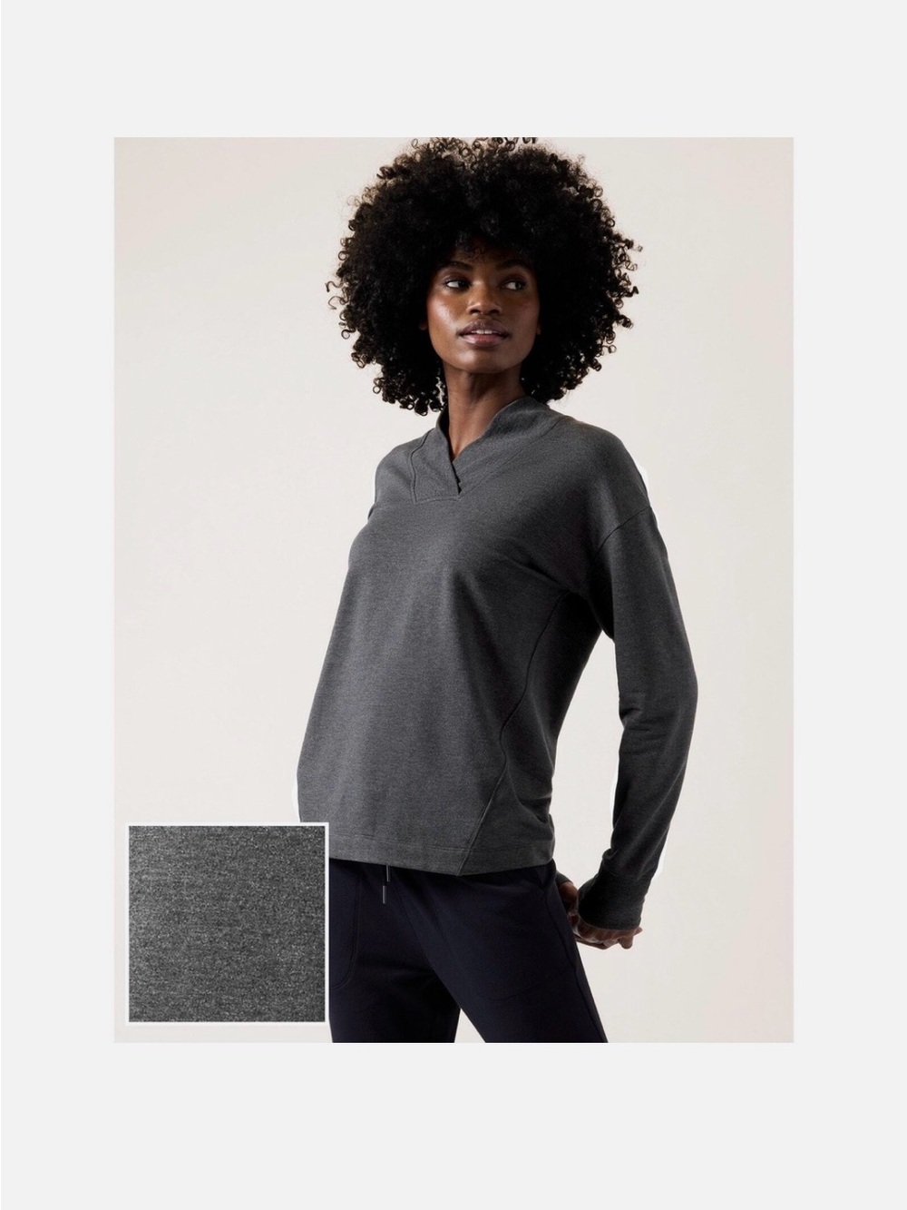 Athleta Charcoal Grey Women's Pullover V-Neck Top size S good condition!